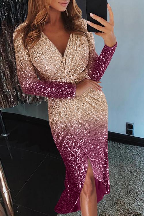 sequins wrapped ruched irregular dresses
