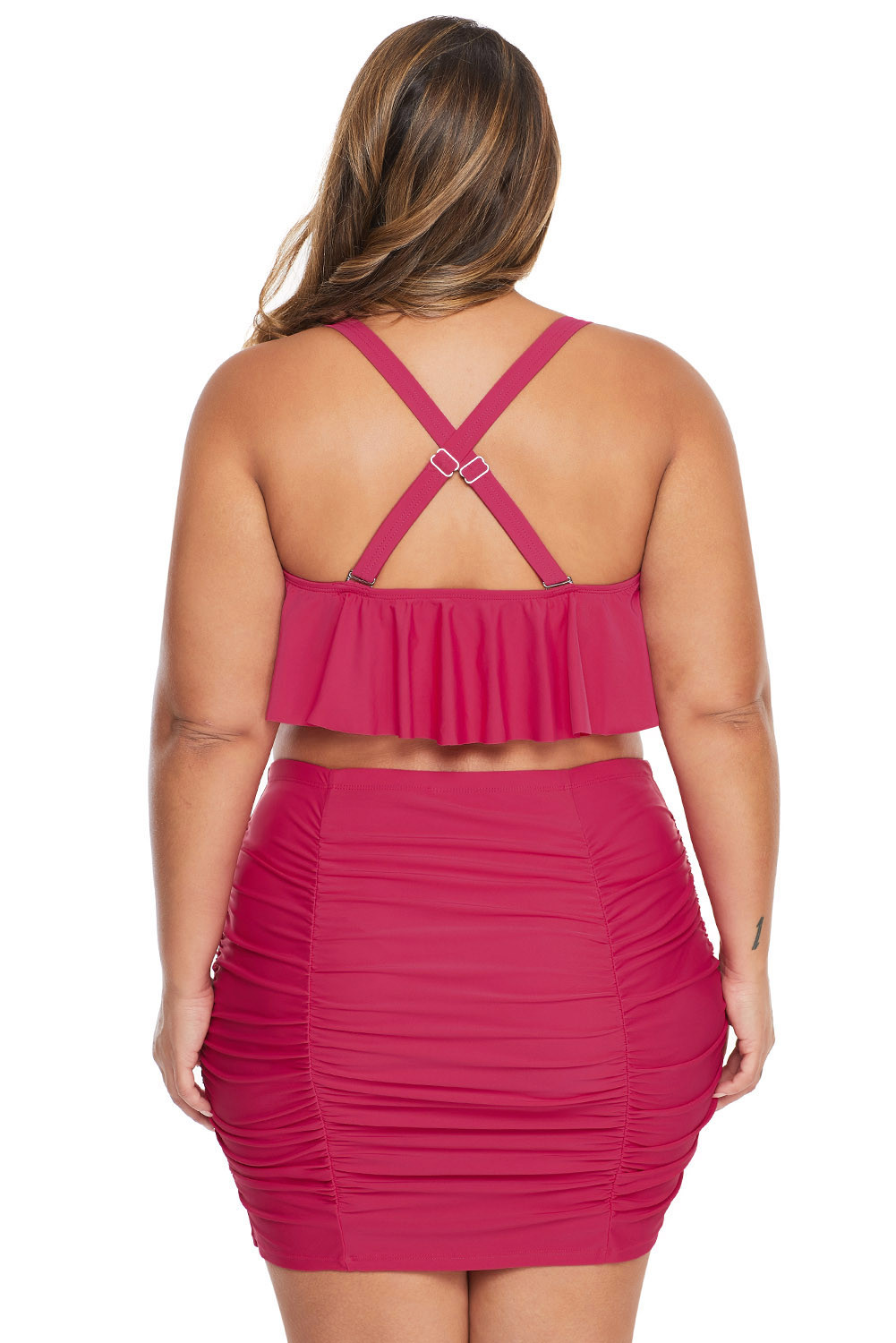 US 13.2 Red Strappy Ruffle Plus Size Two Piece Swimwear Wholesale
