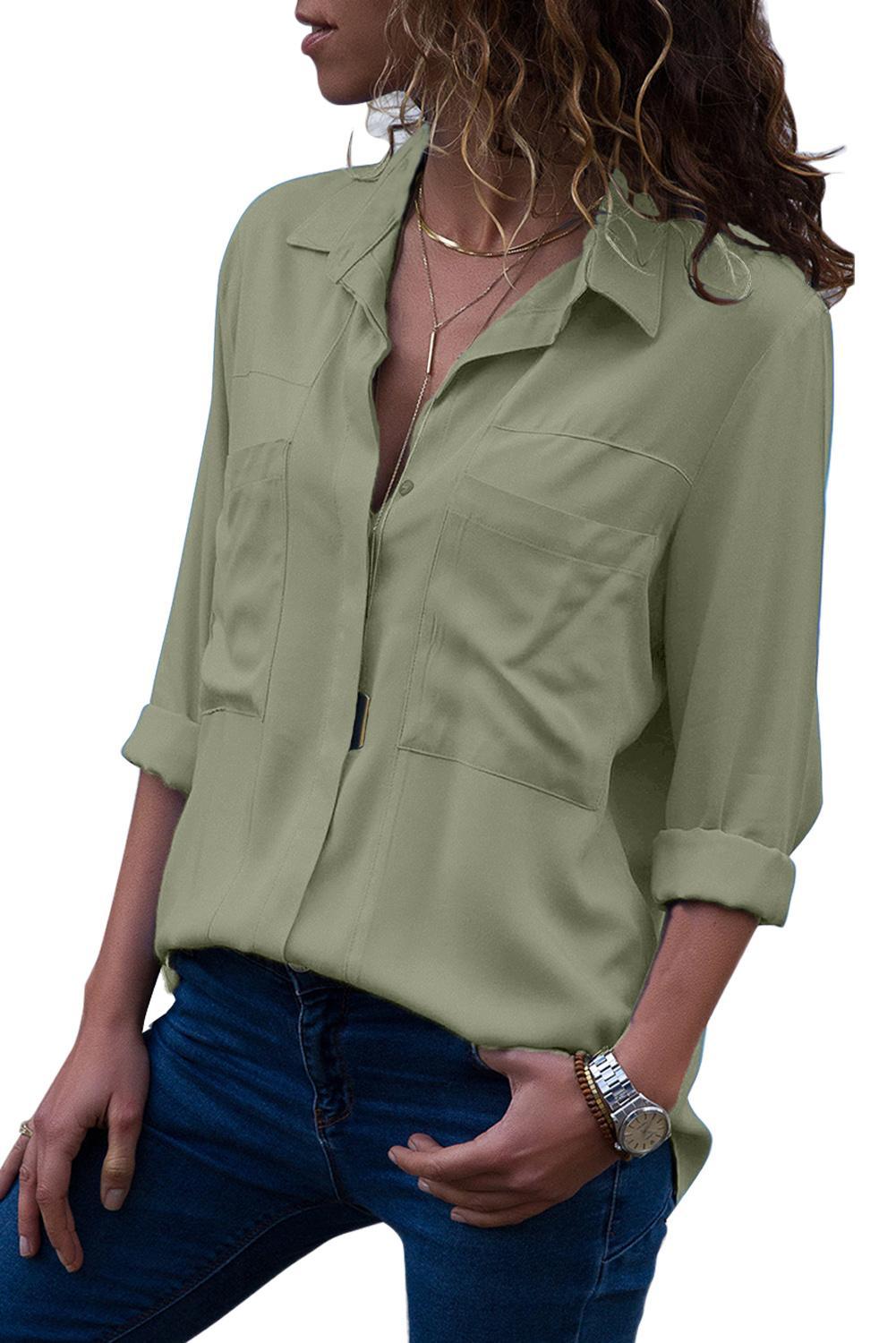 US$ 15.3 Army Green Covered Placket Button Up Shirt Wholesale