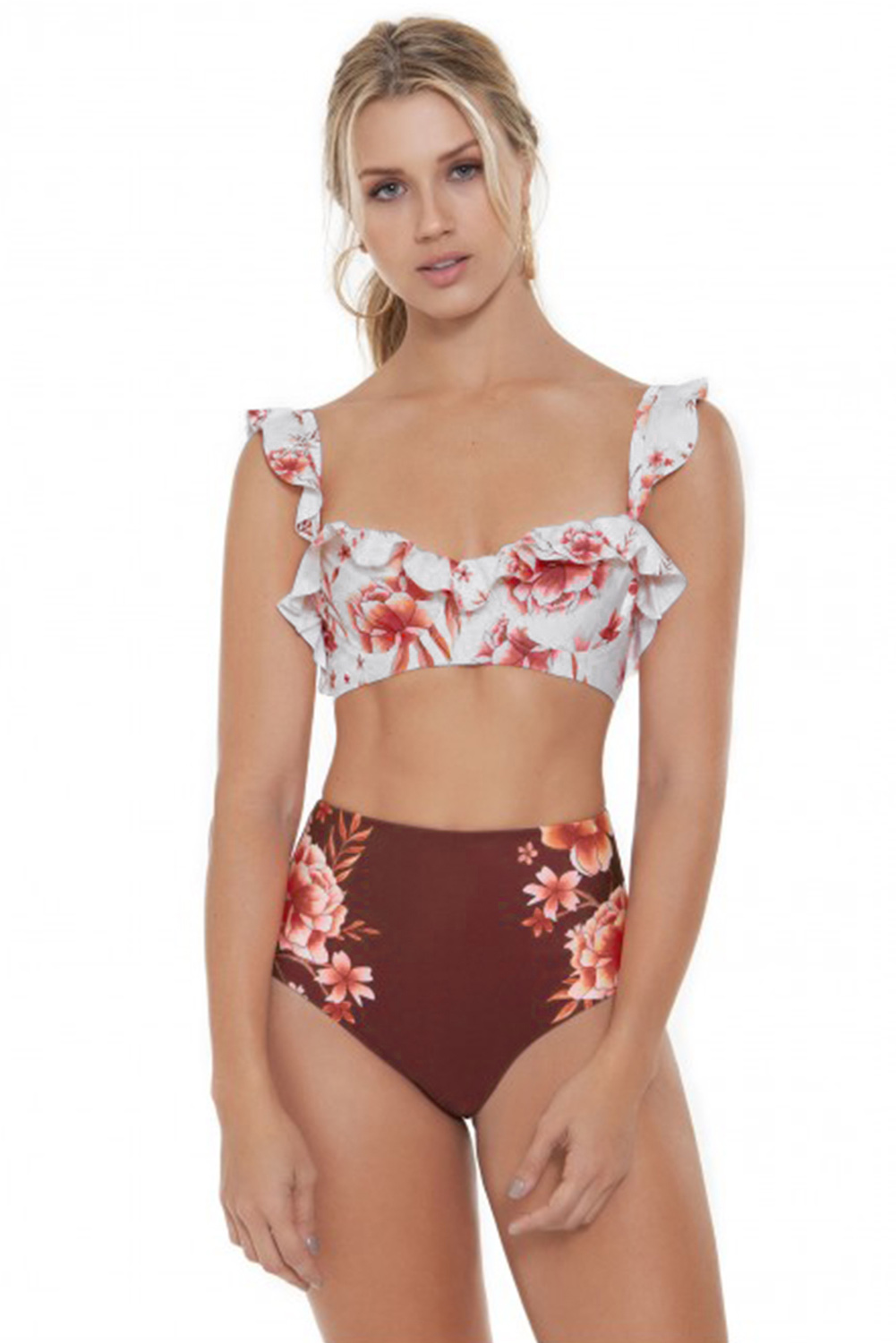 Us 995 Red Floral High Waist Ruffle Underwire Bikini Swimsuit Wholesale 3410