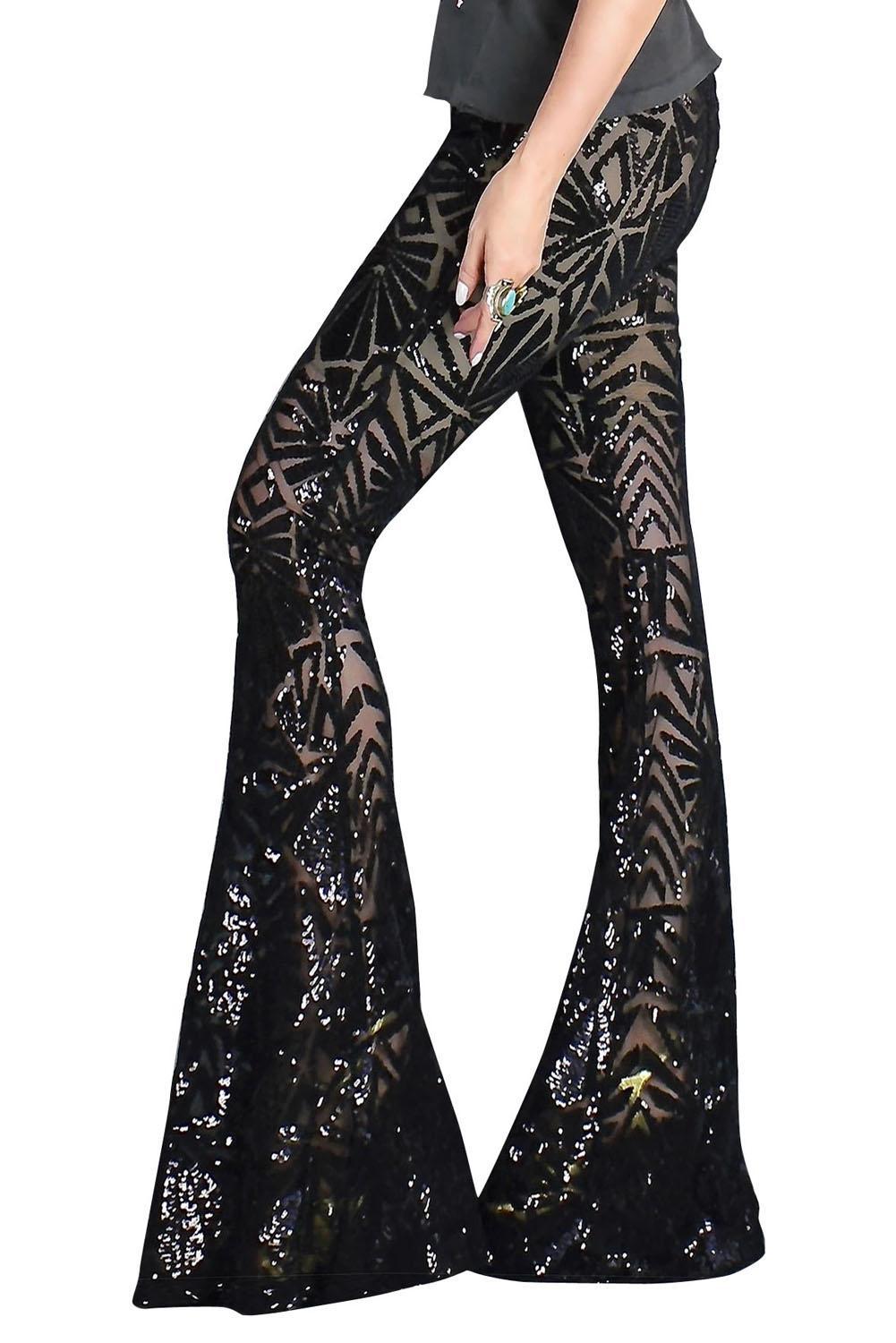 US 17.85 Black Sequin Bell Bottoms Wholesale
