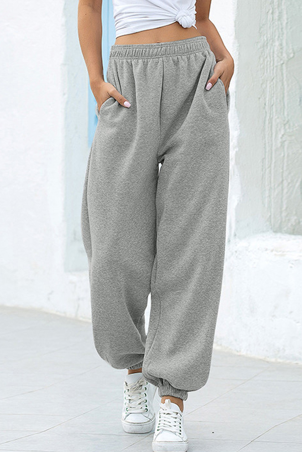 US$ 12.42 Gray Casual Loose High Waist Jogger Sweatpants Wholesale