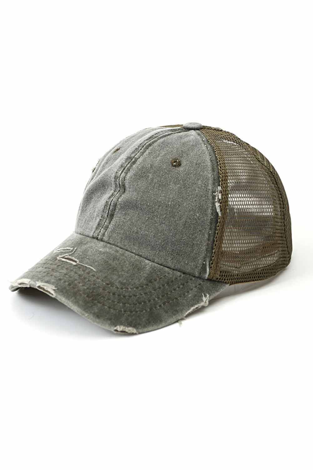 US 3.44 Green Vintage Washed Distressed Twill Mesh Baseball Cap Wholesale