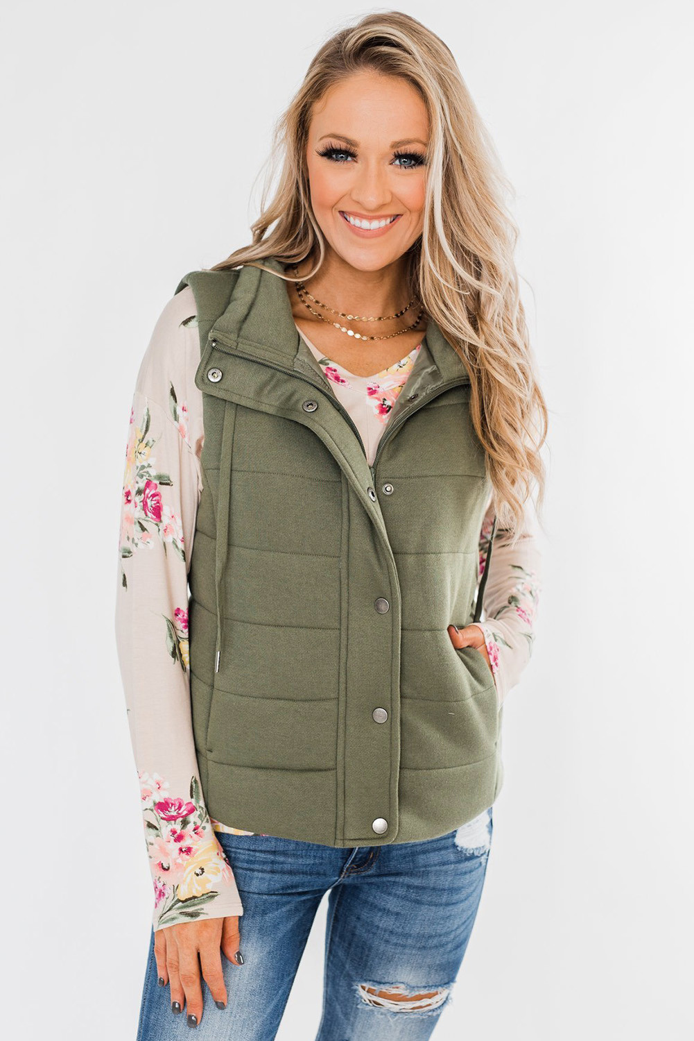 Download US$ 16.16 Green Quilted Mock Neck Vest Wholesale