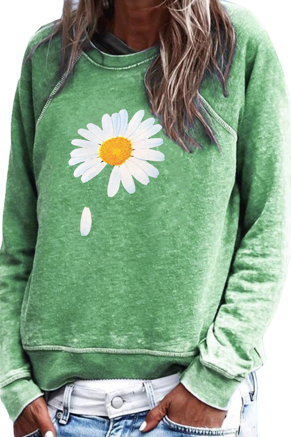 US 11.7 Daisy Print Pullover Sweatshirt Wholesale