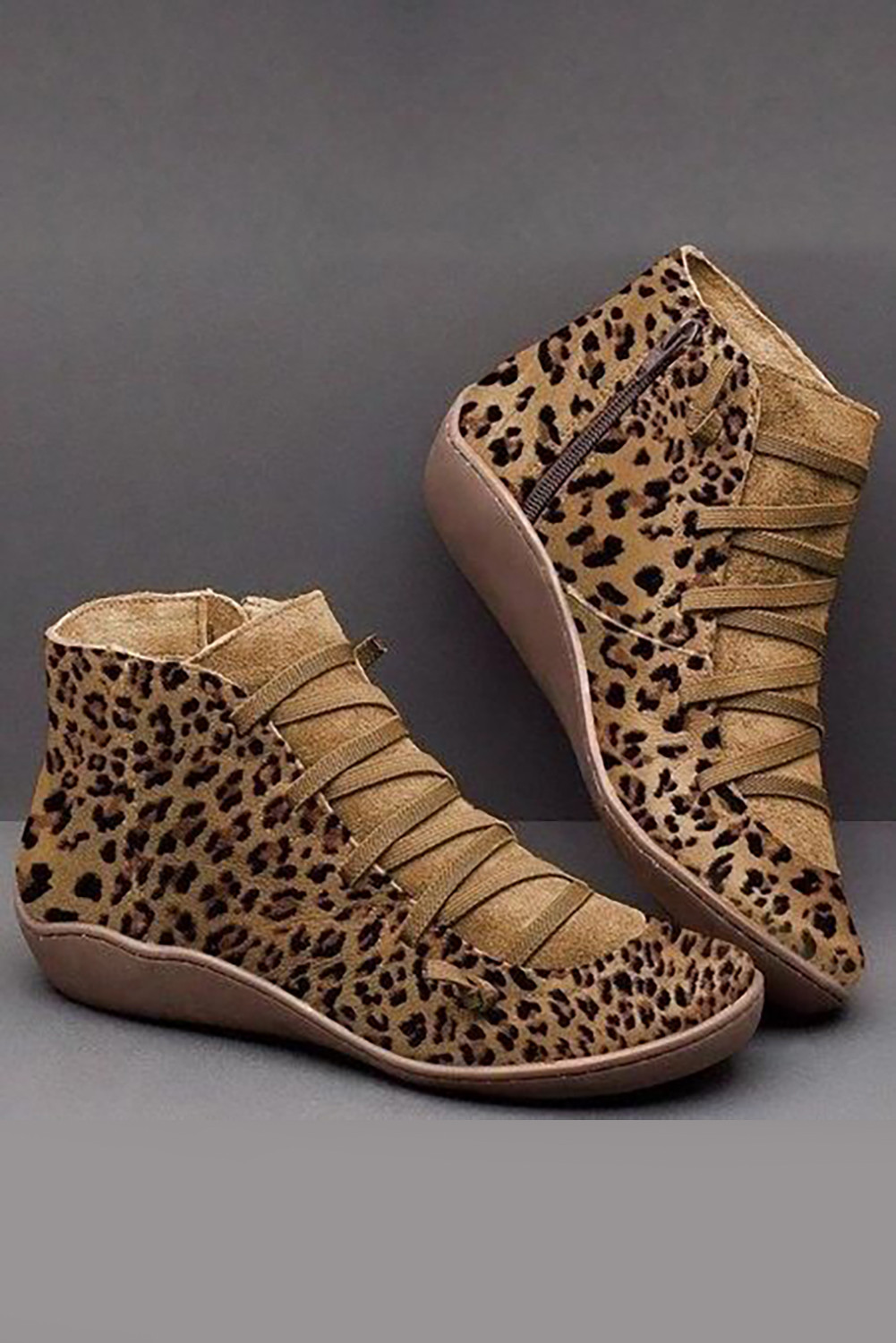 US 17.82 Brown Zip Side Leopard Boots Wholesale