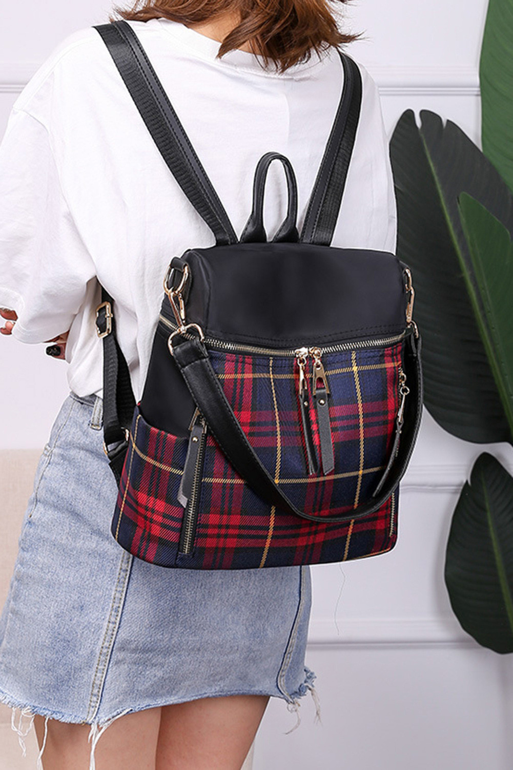 US 20.88 Red Plaid Backpack Handbag Wholesale