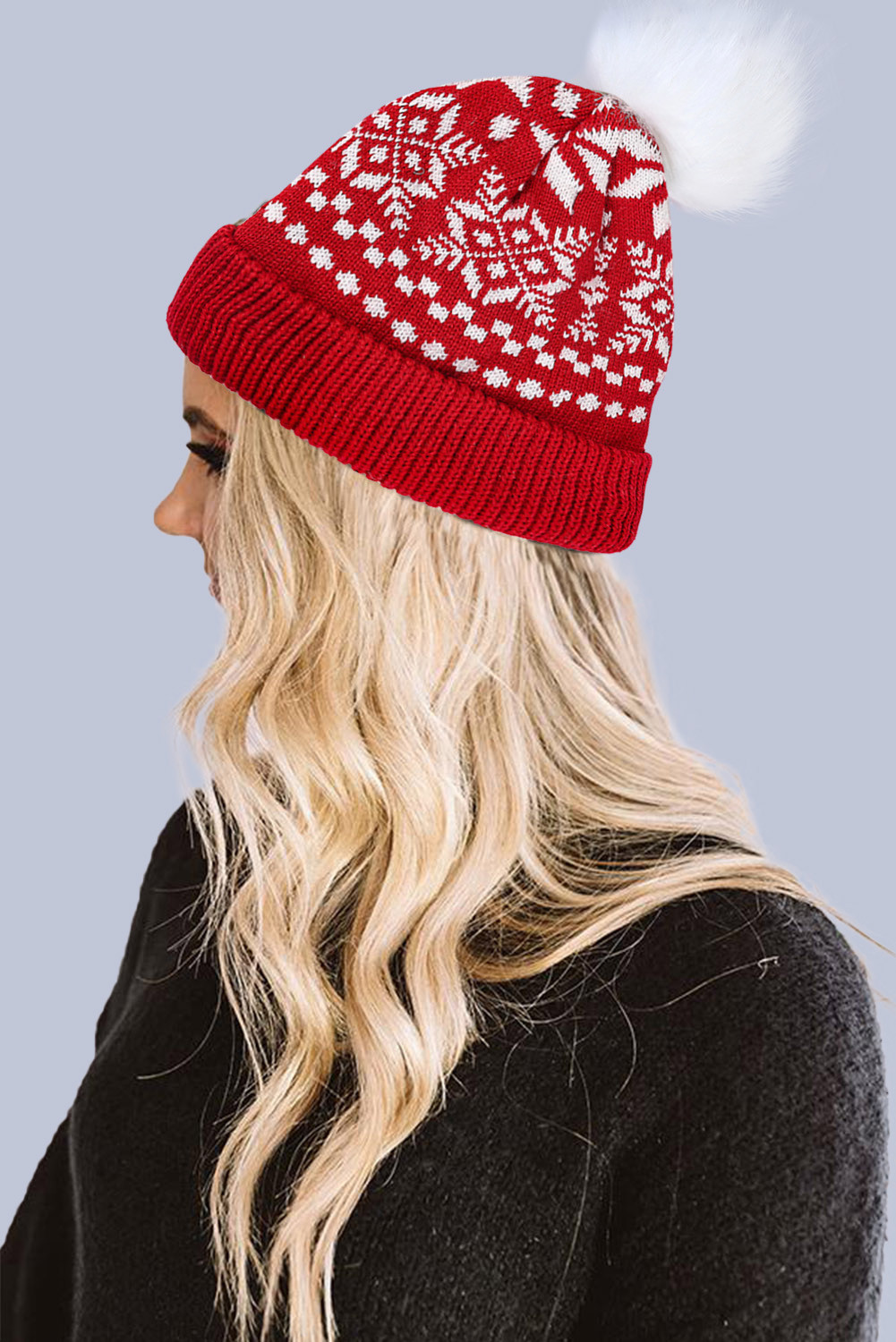 Us$ 6.37 Red Christmas Printed Knit Beanie Wholesale