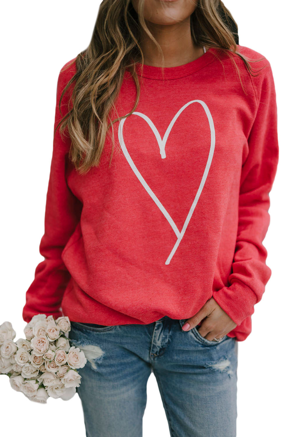 US$ 8.85 Red Valentine's Heart Print Sweatshirt Wholesale