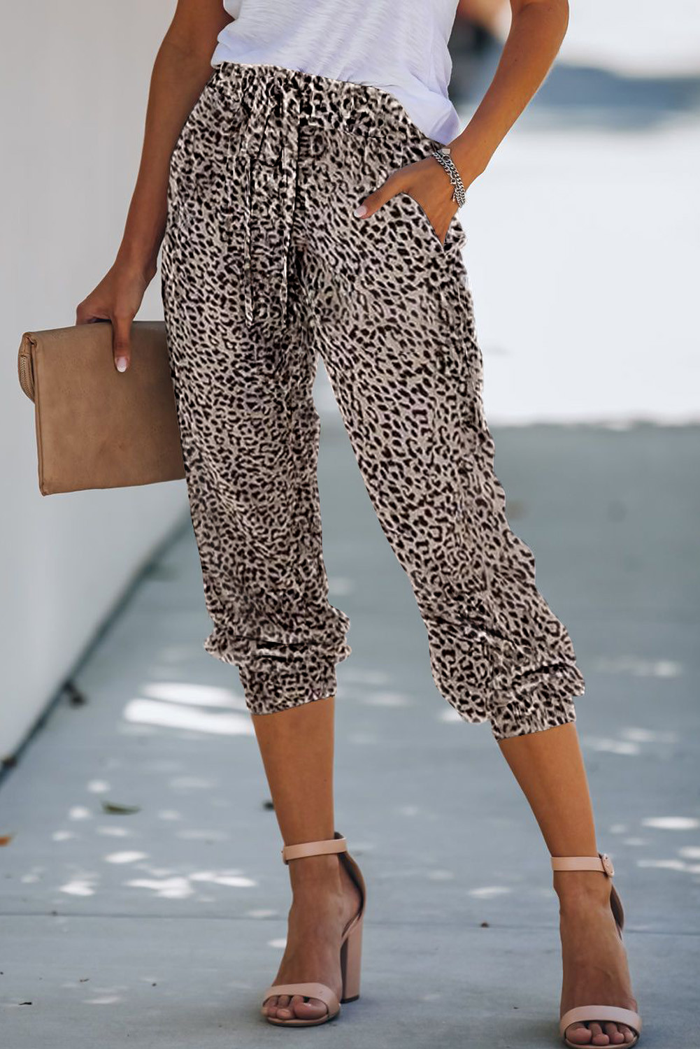 US$ 11.1 Leopard Print Drawstring Joggers Wholesale