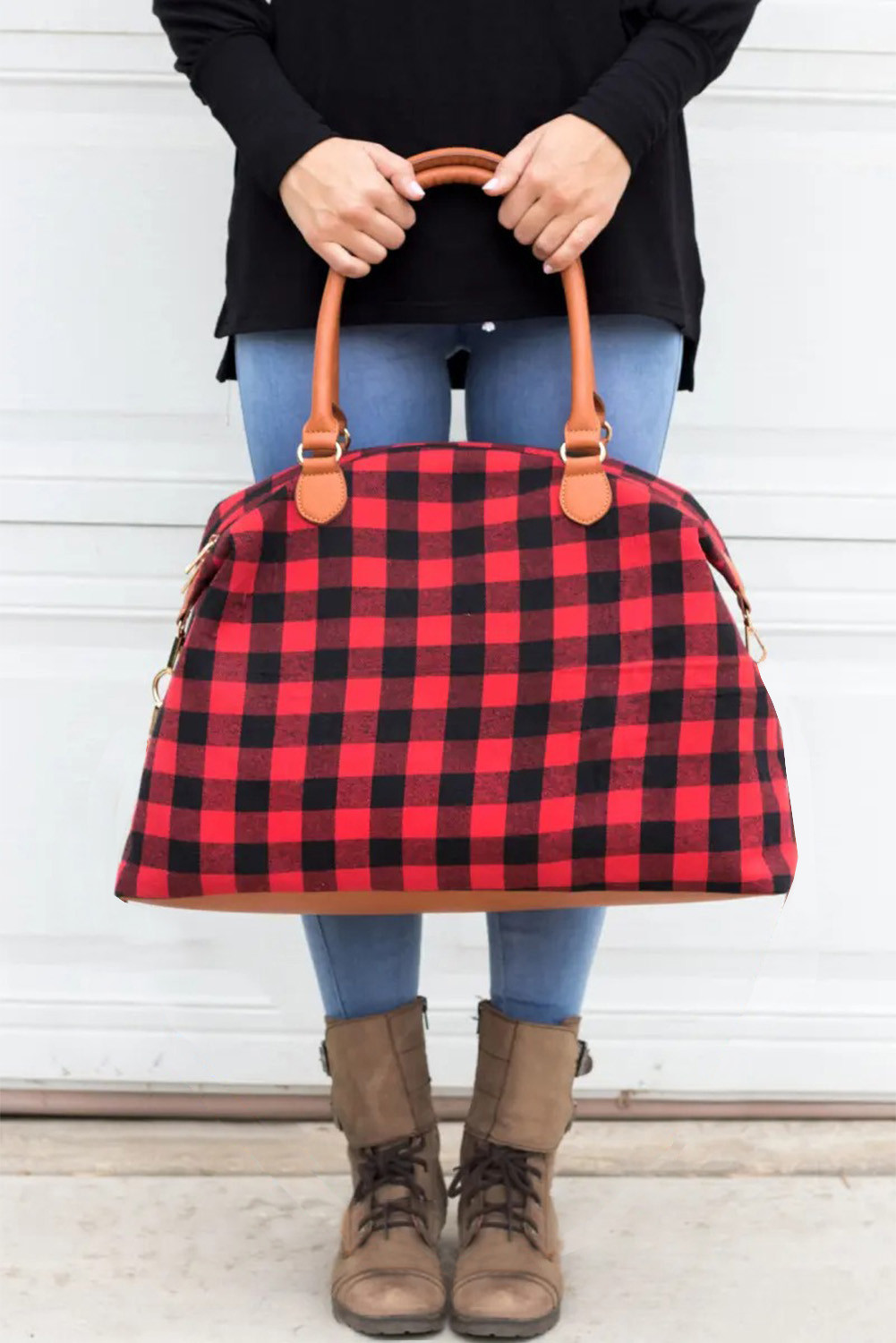 red buffalo plaid handbag