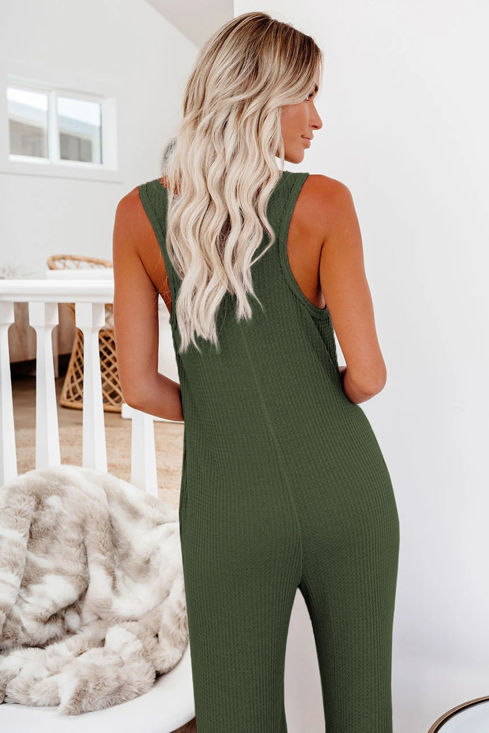 US$ 11.85 Green Pocketed Thermal Sleeveless Jumpsuit Wholesale