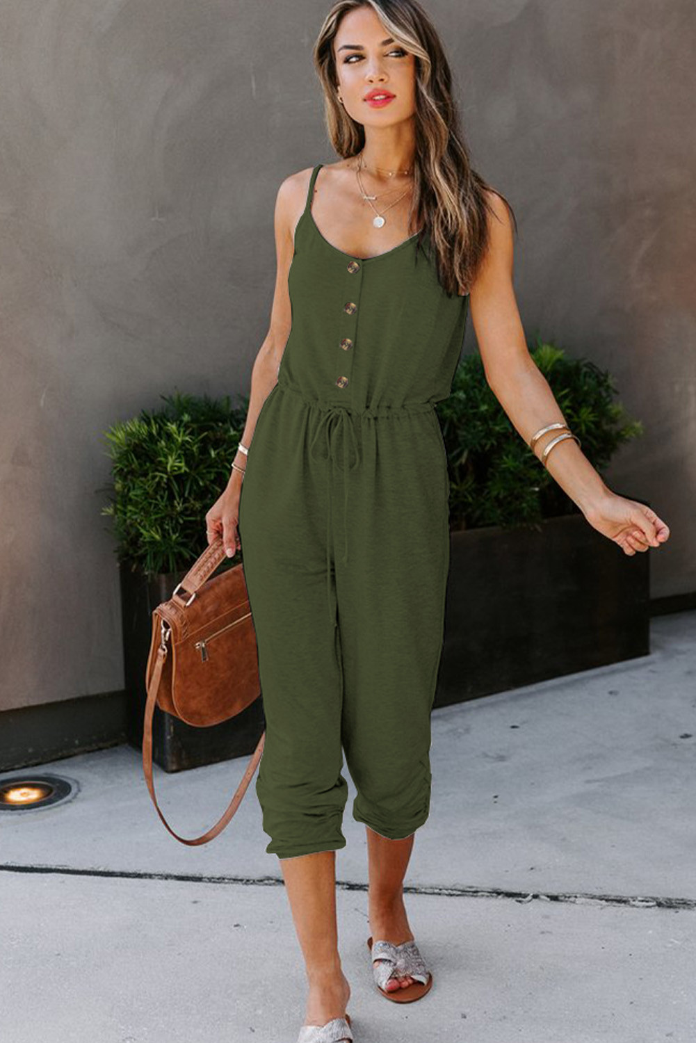 US$ 11.97 Green Pocketed Knit Jumpsuit Wholesale