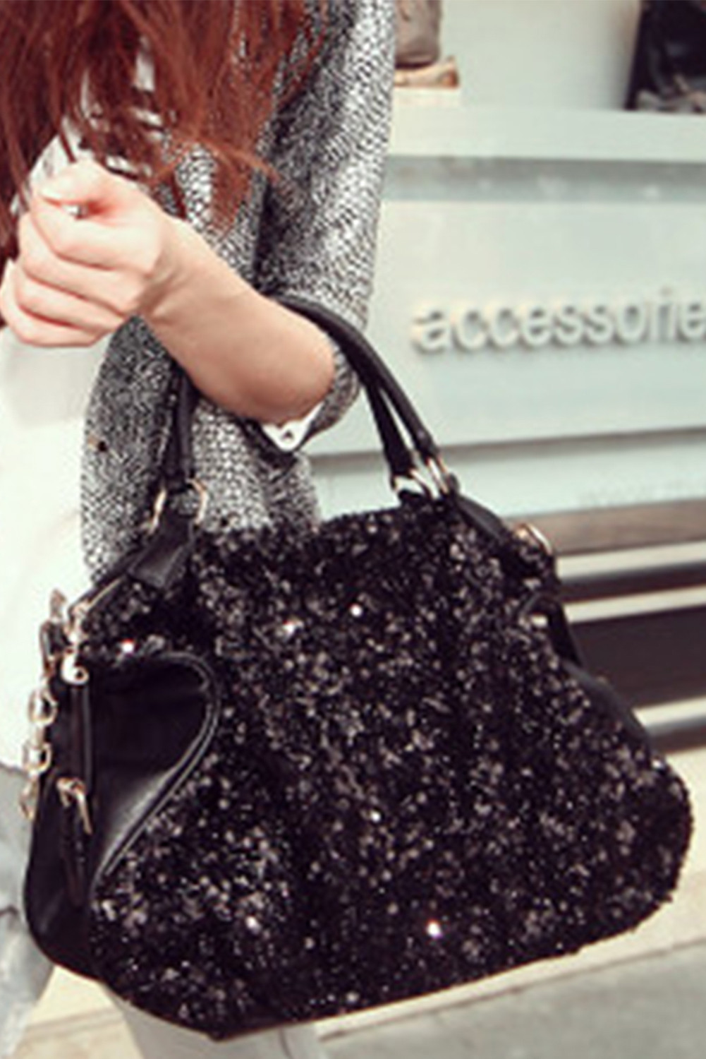 black sequin shoulder bag